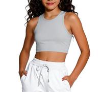 NaLatia Canottiera sportiva da ragazza, senza maniche, con scollo rotondo, con spalle scoperte, per e tutti i giorni, casual, yoga, top corto lavorato a maglia, vestibilità aderente, abbigliamento