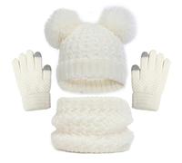 NaLatia Cappello Invernale Sciarpa Guanti Touch Screen Set per Bambini 1-6 Anni Berretta Cappelli in Maglia con Pompon Scaldacollo Guanto