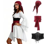 NaLatia Costume da pirata da donna, vestito da pirata medievale, vestito vichingo, vestito da donna per Halloween, carnevale, cosplay 4PCS