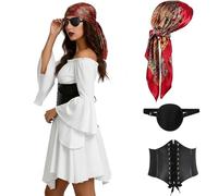 NaLatia Costume da pirata da donna, vestito da pirata medievale, vestito vichingo, vestito da donna per Halloween, carnevale, cosplay 4PCS