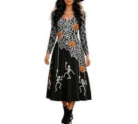 NaLatia Costume da regina dei morti, abito lungo nero, scheletro, costume per Elegante maxi abito a maniche lunghe, abito da ballo, abito da festa, lungo fino a terra, abito avvolgente