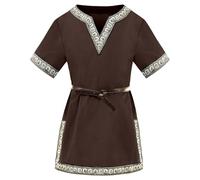 NaLatia Costume medievale per bambini, tinta unita, con scollo a V, maniche corte, per Halloween, cosplay, vichinghi, guerrieri, cavalieri, carnevale