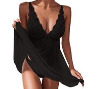 NaLatia Donna Lingerie Mesh Halter E Minigonna da Lingerie Donna Camicia da Notte Trasparente Pizzo A V Profonda S-XXL