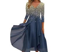 NaLatia Donna Vestito Elegante Lungo Abito da Sera Scollo a v Manica Corta Stampa Chiffon Vestiti Curvy Aderente Abito Estivo Taglie Forti Maxi Abiti da Cerimonia