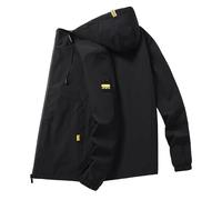 NaLatia Giacca softshell da uomo, impermeabile, antivento, per le mezze stagioni, con cappuccio, vestibilità larga, giacca invernale con lettere, con tasche, comoda giacca a maniche lunghe, giacca