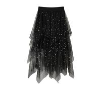 NaLatia Gonna Tulle, Gonne Donna Invernale Lunga con Paillettes A Stella per Lunga con Paillettes tutù Alta E Bassa Trapezio con Elastico in Vita Strati Scintillanti