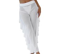 NaLatia Pantaloni Donna Sexy Volant Maglia Trasparente Pantaloni Bagno Rete Vita Alta Lunghi Estivi Copricostume Bikini Cover-Up Ampio Spiaggia Costume Rave Festa Clubwear