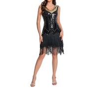 NaLatia Vestiti anni 20 -Charleston, abito da donna anni '20, con frange, con paillettes, abito da sera e paillettes, senza maniche, sexy, per feste, elegante, vintage, da cocktail