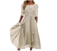 NaLatia Vestito Donna Elegante Cerimonia 3/4 Manich Stile Impero Maxi Linea ad A Pizzo Chiffon Abiti da Damigella