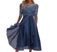 NaLatia Vestito Donna Elegante Cerimonia 3/4 Manich Stile Impero Maxi Linea ad A Pizzo Chiffon Abiti da Damigella