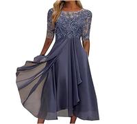 NaLatia Vestito Donna Elegante Cerimonia 3/4 Manich Stile Impero Maxi Linea ad A Pizzo Chiffon Abiti da Damigella