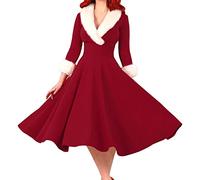 NaLatia Vestito Donna Natale-Elegante Abito da Cocktail Maniche Lunghe, Abito da Sera Cerimonia, Rockabilly, Vintage, Anni '50, Vestiti Lungo per Matrimonio Banchetto Vacanza