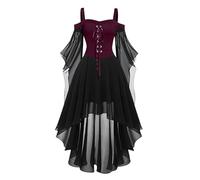 NaLatia Vestito Gotico Donna Halloween Carnevale con Maniche Lunghe in Pizzo Abito Gotico Spalle Scoperte Costume Strega Donna Punk Vintage Vestito Medievale Vittoriano Vestiti Donne