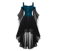 NaLatia Vestito Gotico Donna Halloween Carnevale con Maniche Lunghe in Pizzo Abito Gotico Spalle Scoperte Costume Strega Donna Punk Vintage Vestito Medievale Vittoriano Vestiti Donne