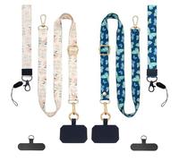 Nalefow Elegante cordino da polso per telefono, 4 toppe per telefono, 2 cinghie da collo regolabili, 2 cinturini da polso, 2 anelli a molla (set di fiori e farfalle)