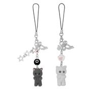 Nalefow Simpatico ciondolo per telefono, a forma di gatto, stile Y2K, per borsa, fotocamera, pendente, decorazione (gatto bianco e grigio)