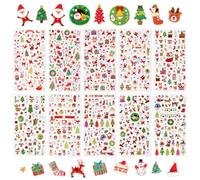 Naler 10 Fogli Adesivi Natalizi, Babbo Natale Pupazzo di Neve Renne Fiocchi di Neve Decalcomanie grafiche per Il Regalo di Natale Scrapbooking Decorazione del mestiere