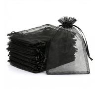 Naler 120 Pezzi Sacchetti Organza 10x15 Nero, Sacchetti Portaconfetti con Coulisse per Gioielli e Bomboniere, Bustine in Tulle Eleganti per Regali, Matrimoni e Feste