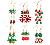 Naler 6 Paia di Orecchini Natalizi Set di Gioielli Regalo Natale per Donne Ragazze Bambini Costume di Decorazione Festa di Natale, 6 Forme Diverse