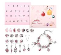 Naler Calendario Avvento 2025 Donna Calendario Avvento Gioielli Fai da Te 22 Perline di Vetro Murano + 1 Collana + 1 Bracciale per Moglie, Fidanzata, Madre e Amica Rosa