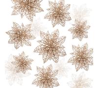 Naler Decorazioni di Natale 24 Fiori Artificiali per Albero di Natale Poinsettia Glitterata di 3 Dimensioni Ornamenti, Champagna
