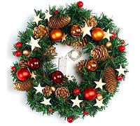 Naler Ghirlanda Natalizia per Porta Addobbi Natalizi per La Casa, Decorazione con Palline e Pigne Luminose, Ornamento Ghirlanda Finta da 34 cm per Decorazioni Natalizie