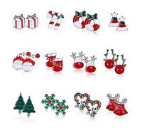 Naler Orecchie Stud Natale, 12 Paia di Orecchini Donna Ragazza, Kit Orecchini con Stelo Orecchini a Vis Jingle Bells Pupazzo di Neve