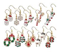 Naler Orecchini Natalizi 10 Pairs Orecchini Pendenti Set Donna Orecchini Bambina Anallergici per Donne Ragazze Bambini Costume di Decorazione Festa di Natale Regali Natale