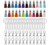 Naler - Set di 24 Anelli Portachiavi Sfusi con Catena, in Pelle Scamosciata, con Nappa, 72 Pezzi