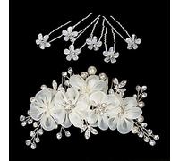 Naler Set di 7 Accessori per Capelli di Sposa 1 Pettine Nuziale da Sposa + 6 Forcine di Fiori Perle e Cristallo Decorazioni Nuziali per Sposa