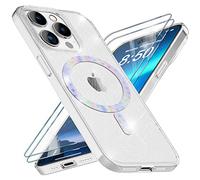 NALIA 2x Custodia Magnetica Glitter per iPhone 14 Pro Max - Cover | Compatibile MagSafe, Look Glitter Trasparente, BLYZE
