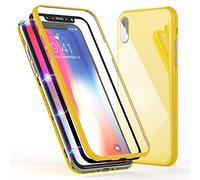 NALIA 360° Custodia in Vetro compatibile con iPhone XS Max, Magnetica Cover Integrale Fronte & Retro Case Protettiva con Vetro Temperato, Sottile Bumper Case Cellulare Protezione, Colore:Giallo