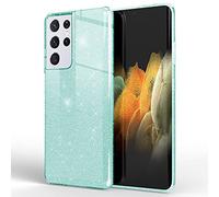NALIA Brillantini Cover compatibile con Samsung Galaxy S21 Ultra Custodia, Glitter Case Telefono Cellulare Copertura Resistente Protettiva Strass Bling Smartphone Protezione Skin, Colore:Verde Chiaro