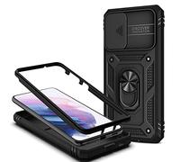 NALIA Case Stile Militare compatibile con Samsung Galaxy S21 Custodia, Anello Girovole 360°, Protezione Estrema con Cornice del Display & Cover per Camera, Copertura Rigida Antiurto, Colore:Nero
