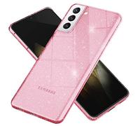 NALIA Chiaro Glitter Cover compatibile con Samsung Galaxy S21 Custodia, Traslucido Copertura Brillantini Sottile Silicone Glitterata Protezione, Clear Bling Case Diamante Bumper, Colore:Pink