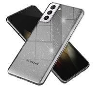 NALIA Chiaro Glitter Cover compatibile con Samsung Galaxy S21 Custodia, Traslucido Copertura Brillantini Sottile Silicone Glitterata Protezione, Clear Bling Case Diamante Bumper, Colore:Nero