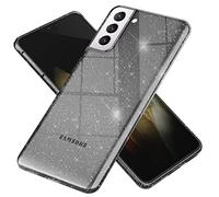 NALIA Chiaro Glitter Cover compatibile con Samsung Galaxy S21 Plus Custodia, Traslucido Copertura Brillantini Sottile Silicone Glitterata Protezione, Clear Bling Diamante Bumper, Colore:Nero