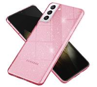 NALIA Chiaro Glitter Cover compatibile con Samsung Galaxy S21 Plus Custodia, Traslucido Copertura Brillantini Sottile Silicone Glitterata Protezione, Clear Bling Diamante Bumper, Colore:Pink