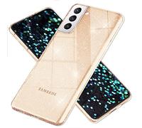 NALIA Chiaro Glitter Cover compatibile con Samsung Galaxy S22 Custodia, Traslucido Anti-Giallo Copertura Brillantini Sottile Silicone Glitterata Protezione, Clear Case Diamante, Colore:Gold Oro