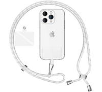 NALIA Cordino per Cellulare con Patch, Universale Catena per Custodia Telefono 160 CM, Laccio Portachiavi Colorato, Cordino da Collo con Ciondolo con Gancio in Metallo, Colore:Bianco Argento