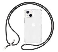 NALIA Cover Chiaro con Cordino compatibile con iPhone 13 Custodia, Trasparente Anti-Giallo Resistente Bordi Rinforzati, Traslucido Hardcase & Girocollo, Copertura Protettiva Case, Colore:Nero