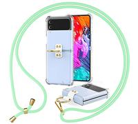 NALIA Cover Chiaro con Cordino compatibile con Samsung Galaxy Z Flip4 Custodia, Trasparente Copertura con Anello & Banda da Appendere al Collo, Dorso Rigido & Bordi Silicone, Colore:Mint