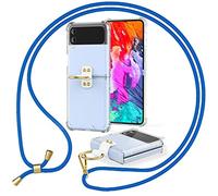 NALIA Cover Chiaro con Cordino compatibile con Samsung Galaxy Z Flip4 Custodia, Trasparente Copertura con Anello & Banda da Appendere al Collo, Dorso Rigido & Bordi Silicone, Colore:Blu