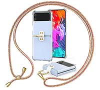 NALIA Cover Chiaro con Cordino compatibile con Samsung Galaxy Z Flip4 Custodia, Trasparente Copertura con Anello & Banda da Appendere al Collo, Dorso Rigido & Bordi Silicone, Colore:Arcobaleno