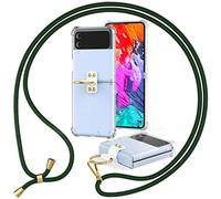 NALIA Cover Chiaro con Cordino compatibile con Samsung Galaxy Z Flip4 Custodia, Trasparente Copertura con Anello & Banda da Appendere al Collo, Dorso Rigido & Bordi Silicone, Colore:Verde Scuro