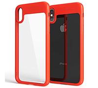 NALIA Cover compatibile con iPhone X/XS, Trasparente Custodia Rigida & Cornice Silicone, Crystal Clear Hard Case Telefono Protezione Copertura Resistente, Sottile Cellulare Bumper, Colore:Rosso