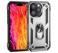 NALIA Cover con Anello Stile Militare compatibile con iPhone 15 Pro Max Custodia, Protezione Estrema & 360° Ring Girevole, Funzione Stand & Supporto Auto, Copertura Rigida Anti-Shock, Colore:Argento
