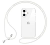 NALIA Cover con Collana per iPhone 16 Plus - Custodia Ibrida, Bianco | Mani Libere, Zero Stress, Retro Cristallino, Il Tuo Tocco Di Stile, Airbag Invisibile, HANGIT PRO