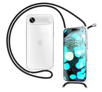 NALIA Cover con Collana per iPhone 17 Air - Custodia Ibrida Trasparente & Laccio - HANGIT PRO (Retro Anti-Giallo & Regolabile) - Marchio Tedesco, Colore:Nero Mezzanotte