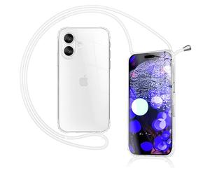 NALIA Cover con Collana per iPhone 17 - Custodia Ibrida, Luna Bianca | Mani Libere, Zero Stress, Retro Cristallino, Il Tuo Tocco Di Stile, Airbag Invisibile, HANGIT PRO